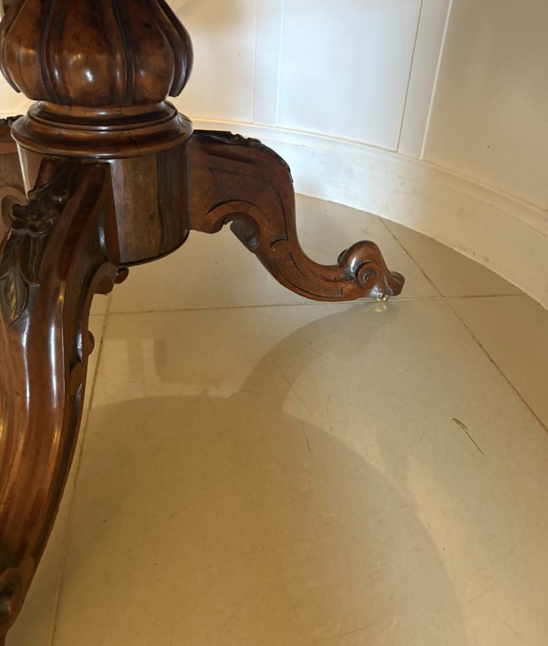 Antique Victorian Quality Carved Rosewood Circular Dining Table - Image 9